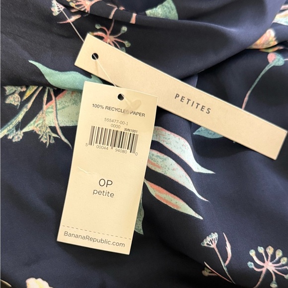 Banana Republic Dress Halter Floral Satin Midi Navy Blue High Neck Ruffle 0P - Picture 8 of 13